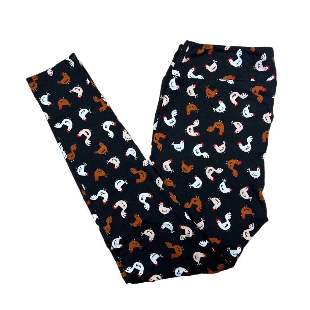 NEW TC LuLaRoe Leggings Black Brown White Chicken Rooster Comfy‎ Stretch Yoga
